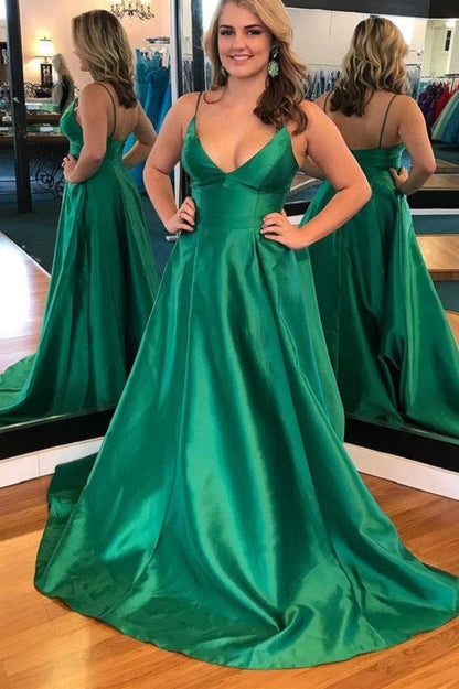 Shop Satin Plain Long Emerald Green Simple Prom Dress,GDC1347-Dolly Gown
