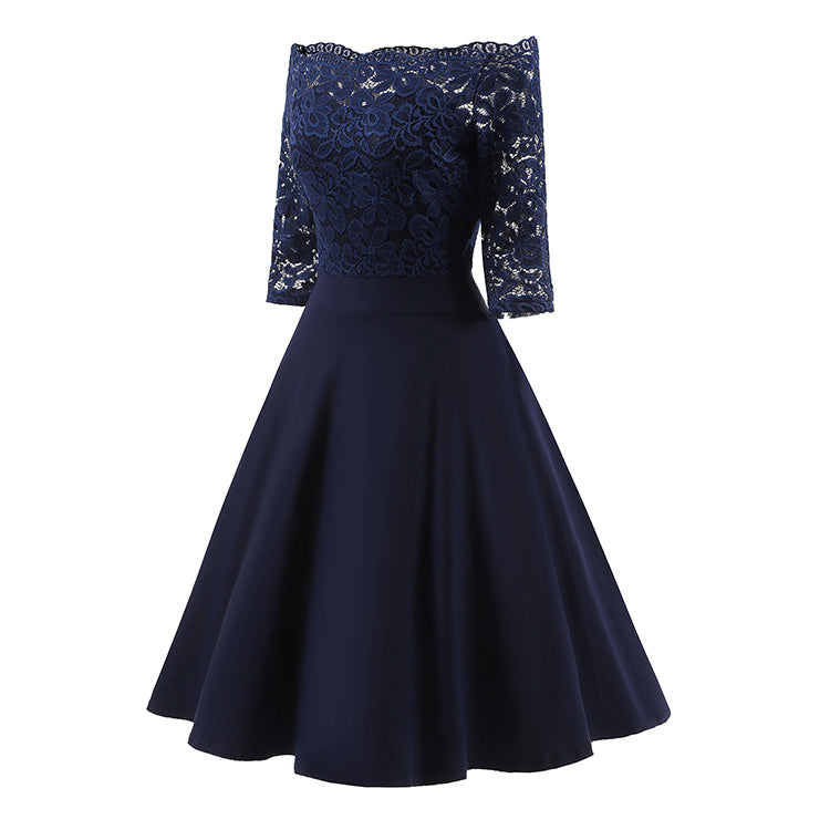 Navy Blue Short Bridesmaid Dresses Off Shoulders Lace homecoming Dress with Sleeves Navy Blue Short Bridesmaid Dresses Off Shoulders Lace homecoming Dress with Sleeves