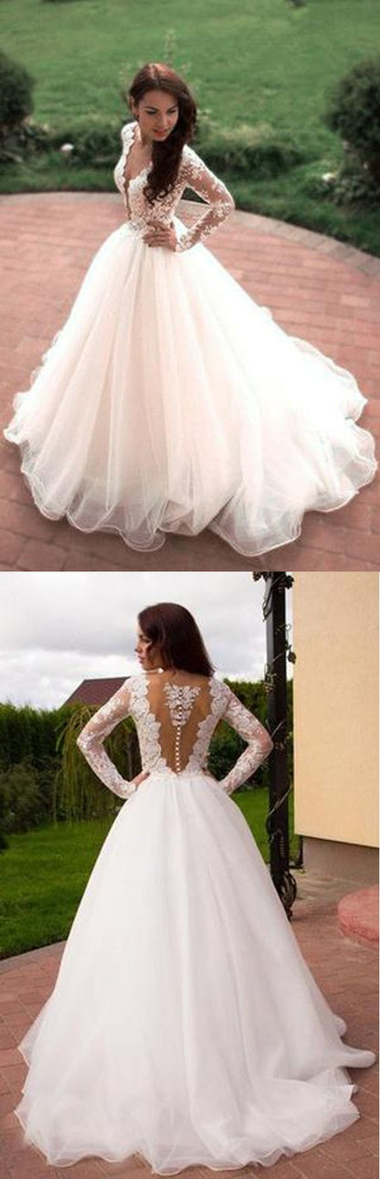 Shop See Through Long Sleeve Lace Celebrity Formal Wedding Dress with Sleeves,GDC1344-Dolly Gown