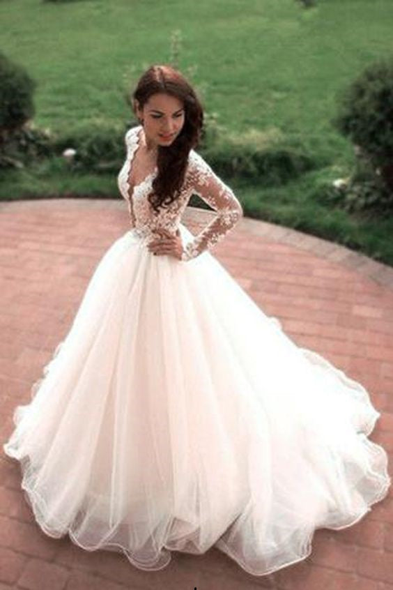 Shop See Through Long Sleeve Lace Celebrity Formal Wedding Dress with Sleeves,GDC1344-Dolly Gown