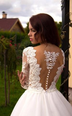 Shop See Through Long Sleeve Lace Celebrity Formal Wedding Dress with Sleeves,GDC1344-Dolly Gown