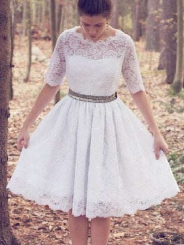 Short Wedding Dress Vintage Wedding Dress with Sleeves Lace Wedding Dress, Short Wedding Dress 1950s Wedding Dress,WD015