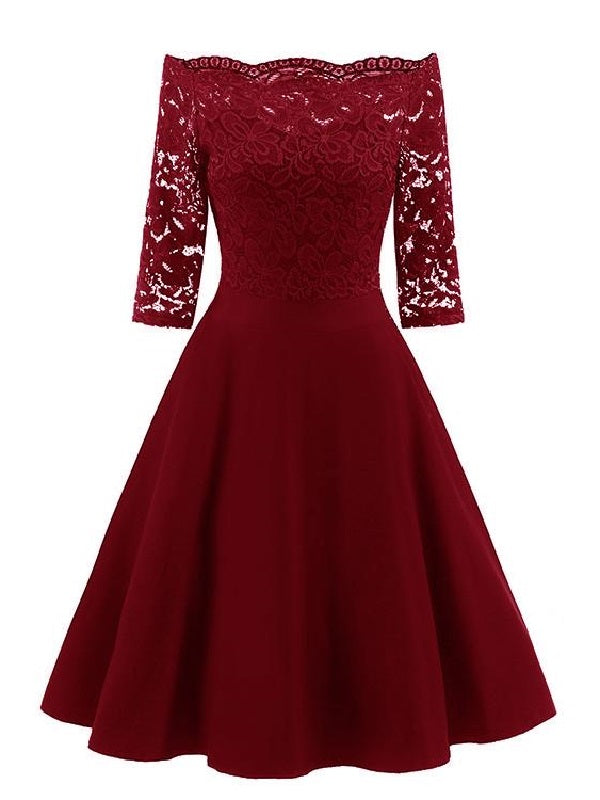 Short Burgundy Bridesmaid Dresses Off the Shoulder Prom Dress with Sleeves
