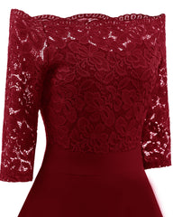 Short Burgundy Bridesmaid Dresses Off the Shoulder Prom Dress with Sleeves,1597B