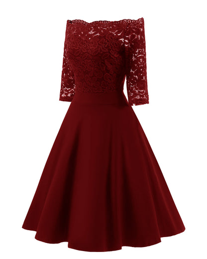 Short Burgundy Bridesmaid Dresses Off the Shoulder Prom Dress with Sleeves,1597B