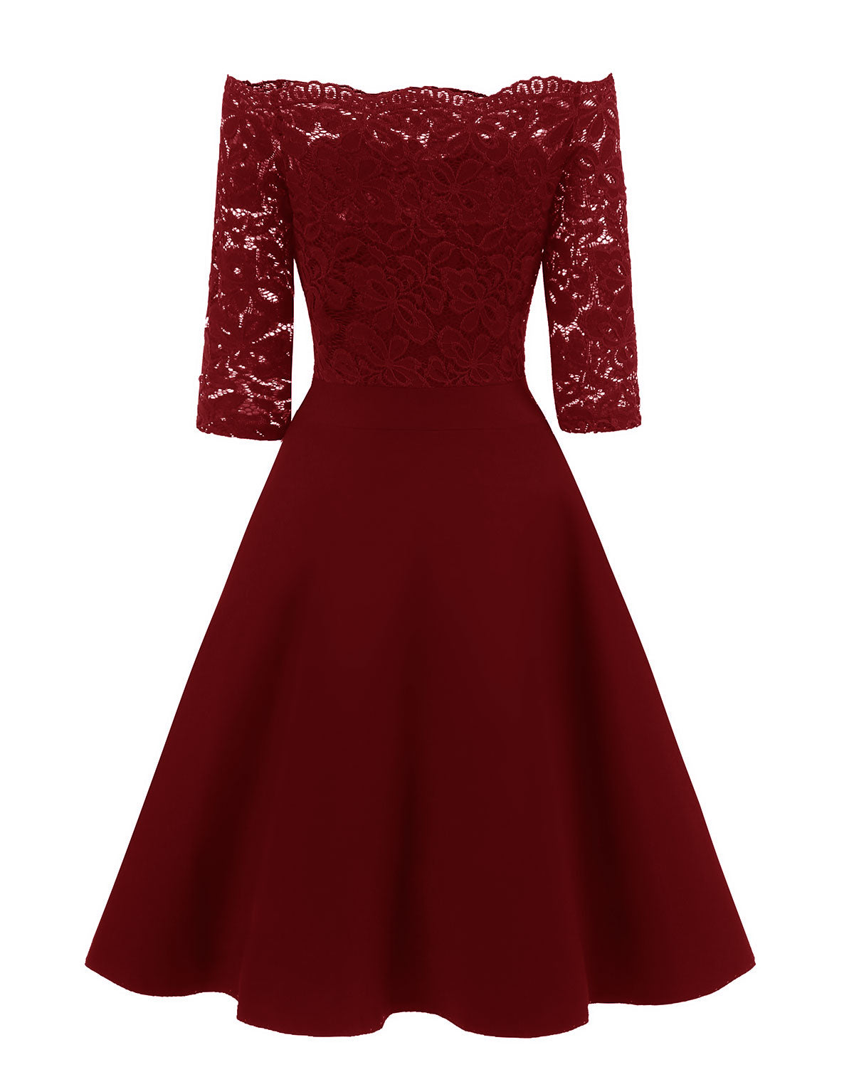 Tea Length Off The Shoulder Maroon Dress Short Burgundy