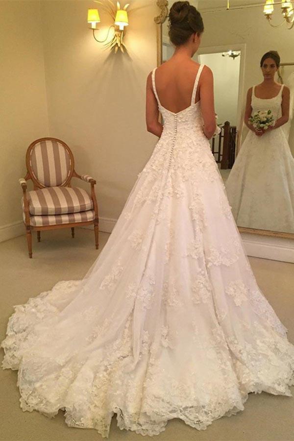 Show-Stopping A line Scoop Neck Lace Bridal Wedding Dress,GDC1153