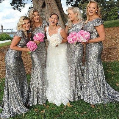 silver bridesmaid dresses Sparkly Trumpet/Mermaid One Shoulder Sleeveless Pleats Stretch Satin Bridesmaid Dresses With Split High Neck 5 Silver Bridesmaid Dresses | JJ's