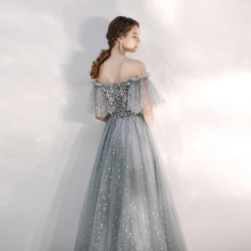 Silver Gray Sparkly Sequins Prom Dress Silver Gray Sparkly Sequins Prom Dress