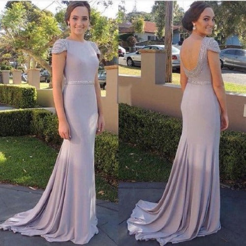 Silver Grey Prom Dresses Mermaid Long Prom Dress Modest Prom Dress MA165