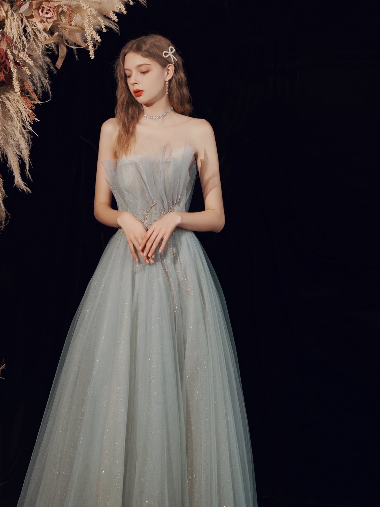 Silver Grey Strapless Occasion Prom Dress Wedding Dress Silver Grey Strapless Occasion Prom Dress Wedding Dress
