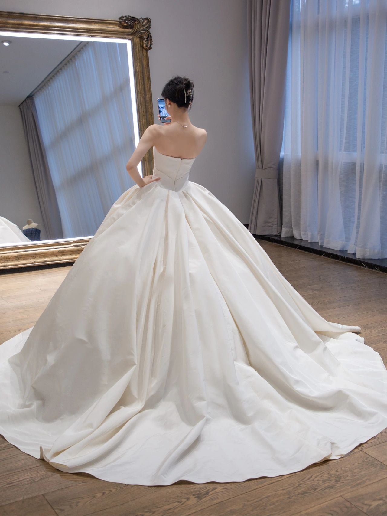 Plus Satin Ballgown Skirt with Pockets and Inverted Pleat Detail –