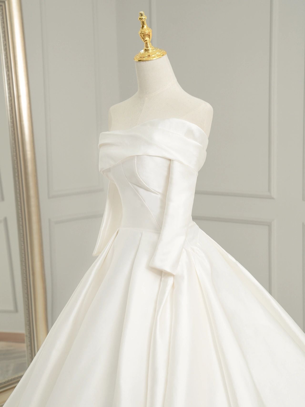 Simple  Ball Gown Silk Wedding Dress with Sleeves - DollyGown