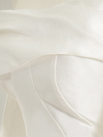 Simple  Ball Gown Silk Wedding Dress with Sleeves - DollyGown