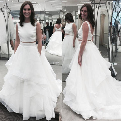 Simple Bateau Neck Two Piece Wedding Dress Affordable Bridal Separates under $200