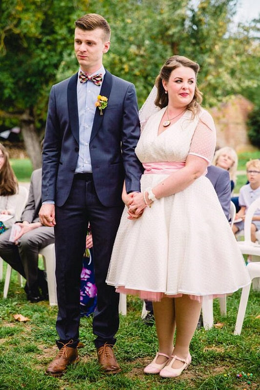Simple Country Style Weddingg Dress,Short Wedding Dress,Polka Dot Wedding Dress,50s Style Wedding Dress,20110226