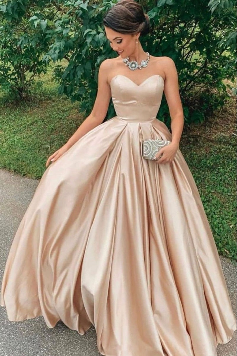 Simple Puffy Satin Champagne Long Prom Dress Ball Gown Poofy Prom Dress 20081619