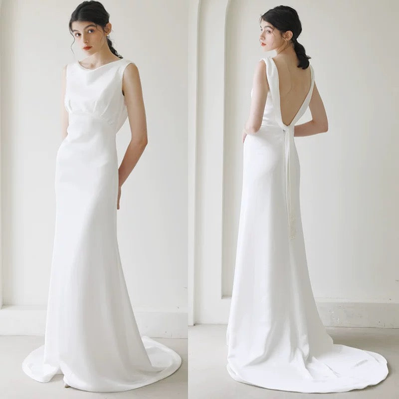 Simple Silk Sheath Wedding Dress with Low Back