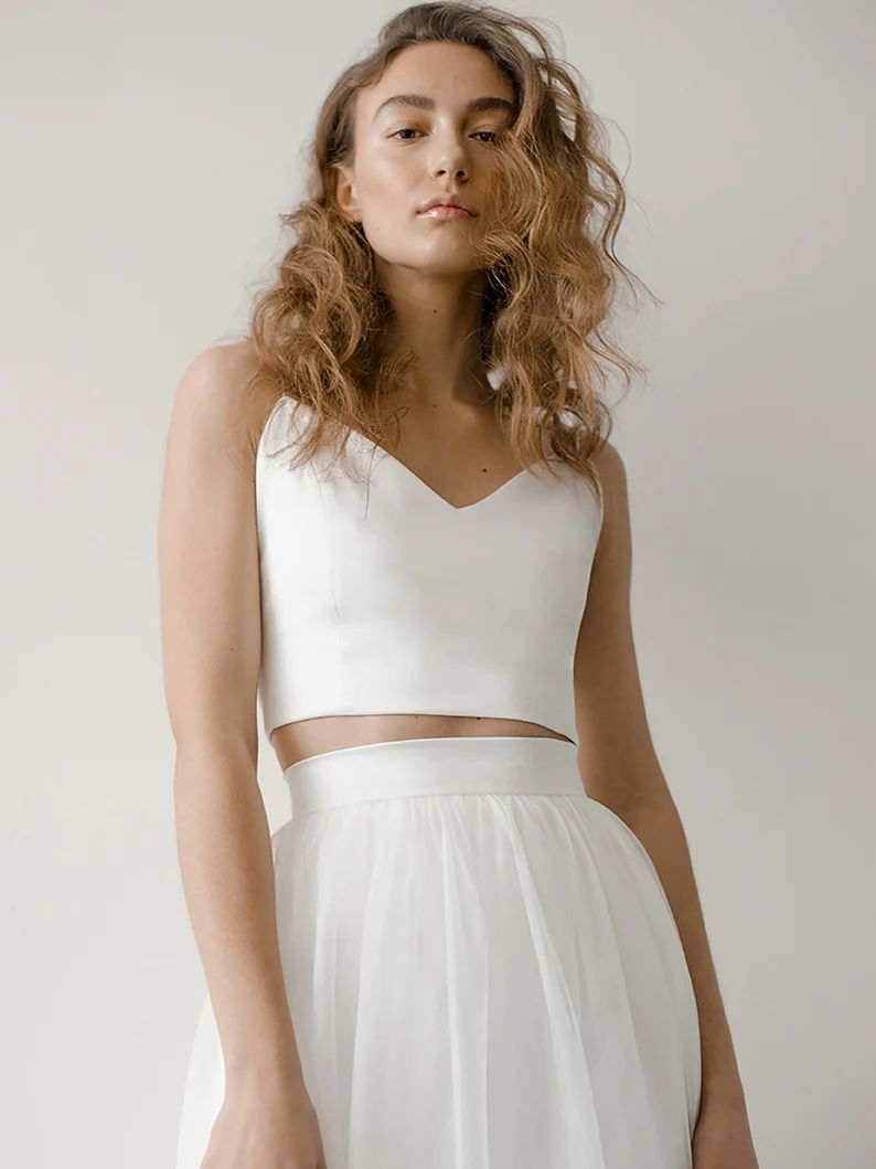Simple Two Piece Wedding Top and Tulle Skirt - DollyGown
