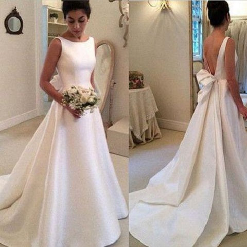 Simple Wedding Dress Low Back Wedding Dress Elegant Wedding Dress WD046