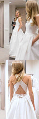 Simple Corss Back Modest Plain Wedding Dress with Pockets and little Bow Back GDC1272