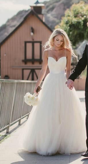 Simple Country Princess Spaghetti Straps A line Tulle Wedding Dress,GDC1217