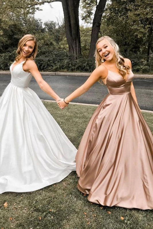 Simple Satin Long Prom Dress Graduation Dress for Teens