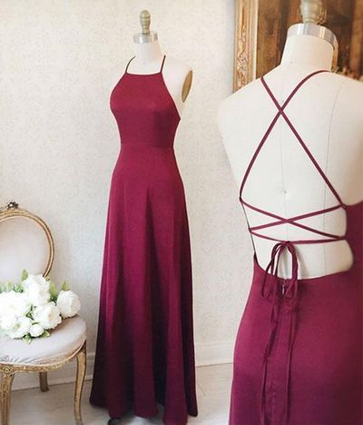 Simple Sexy Backless Evening Dress Burgundy Prom Dress,GDC1003
