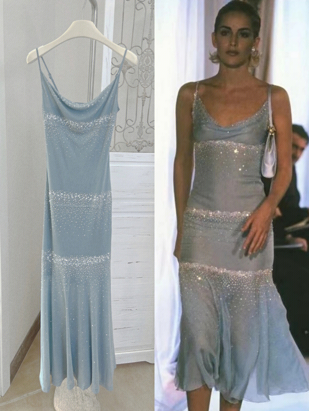 Dolly Gown Sky Blue Starry Mermaid Midi Slip Dress