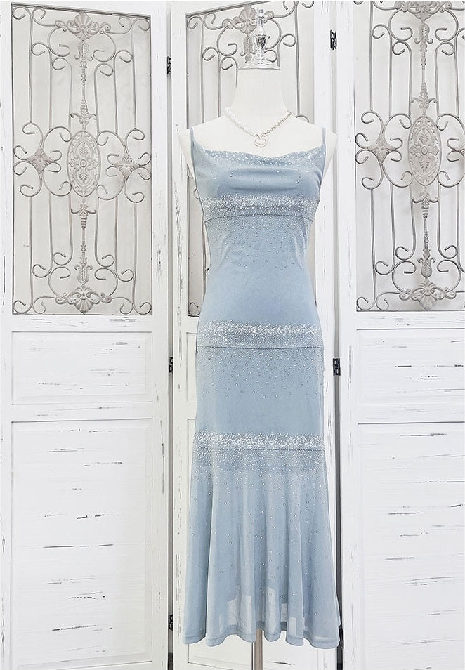 Sky Blue Starry Mermaid Midi Slip Dress - DollyGown