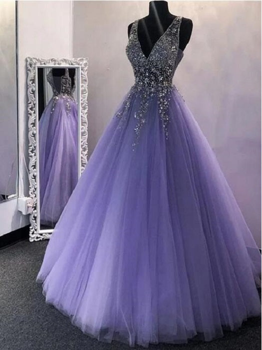 Sparkly Lavender Tulle Prom Dress Black Girls Slay Ball Gown Puffy Prom Dress #201222