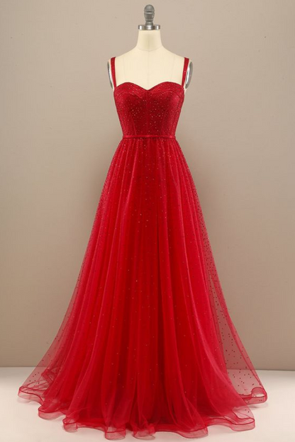 Sparkly Long Red Juniors Prom Dress - DollyGown