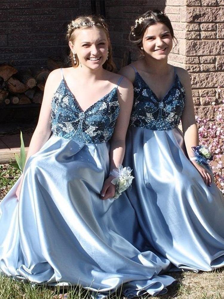 Sparkly Beading Dusty Blue Long Prom Dress Graduation Dress #GDC1327 Sparkly Beading Dusty Blue Long Prom Dress Graduation Dress #GDC1327