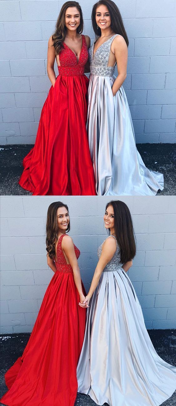 Dolly Gown Sparkly Red A-Line Prom Dress with Pockets Senior Graduation Formal Party Dress,GDC1177