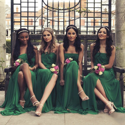 Strapless Emerald Green Bridesmaid Dress with Side Slit Flowing Chiffon Bridesmaid Dress Sleeveless Summer Bridesmaid Dresses,01012773