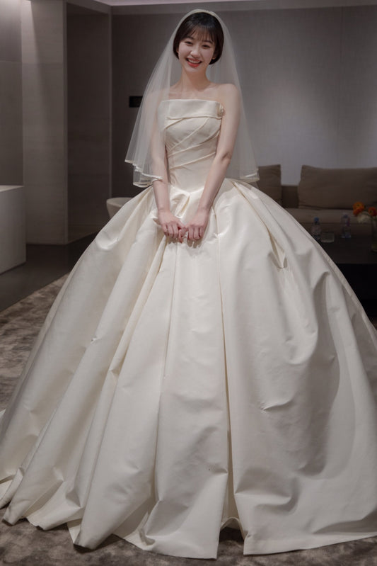 Strapless Silk Ball Gown Cathedral Wedding Dress  - DollyGown