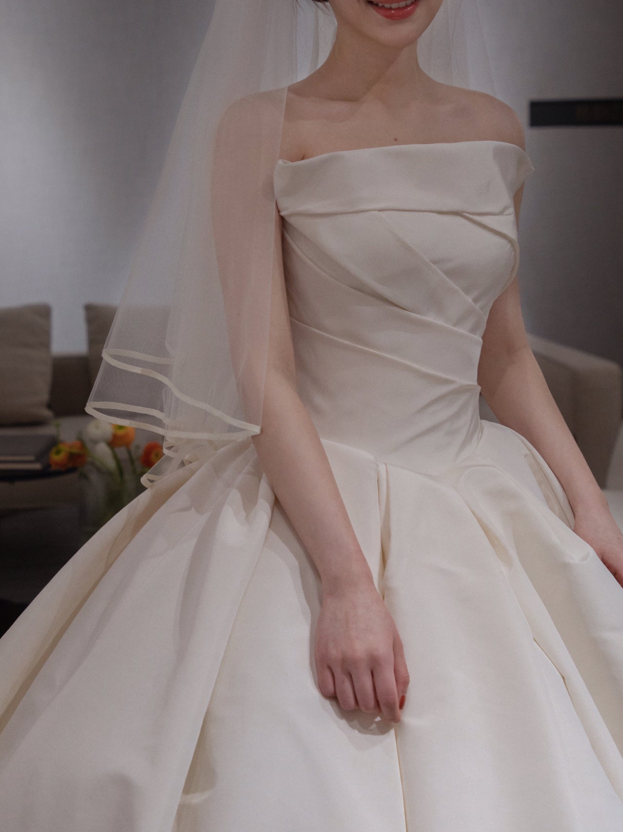 Strapless Silk Ball Gown Cathedral Wedding Dress  - DollyGown