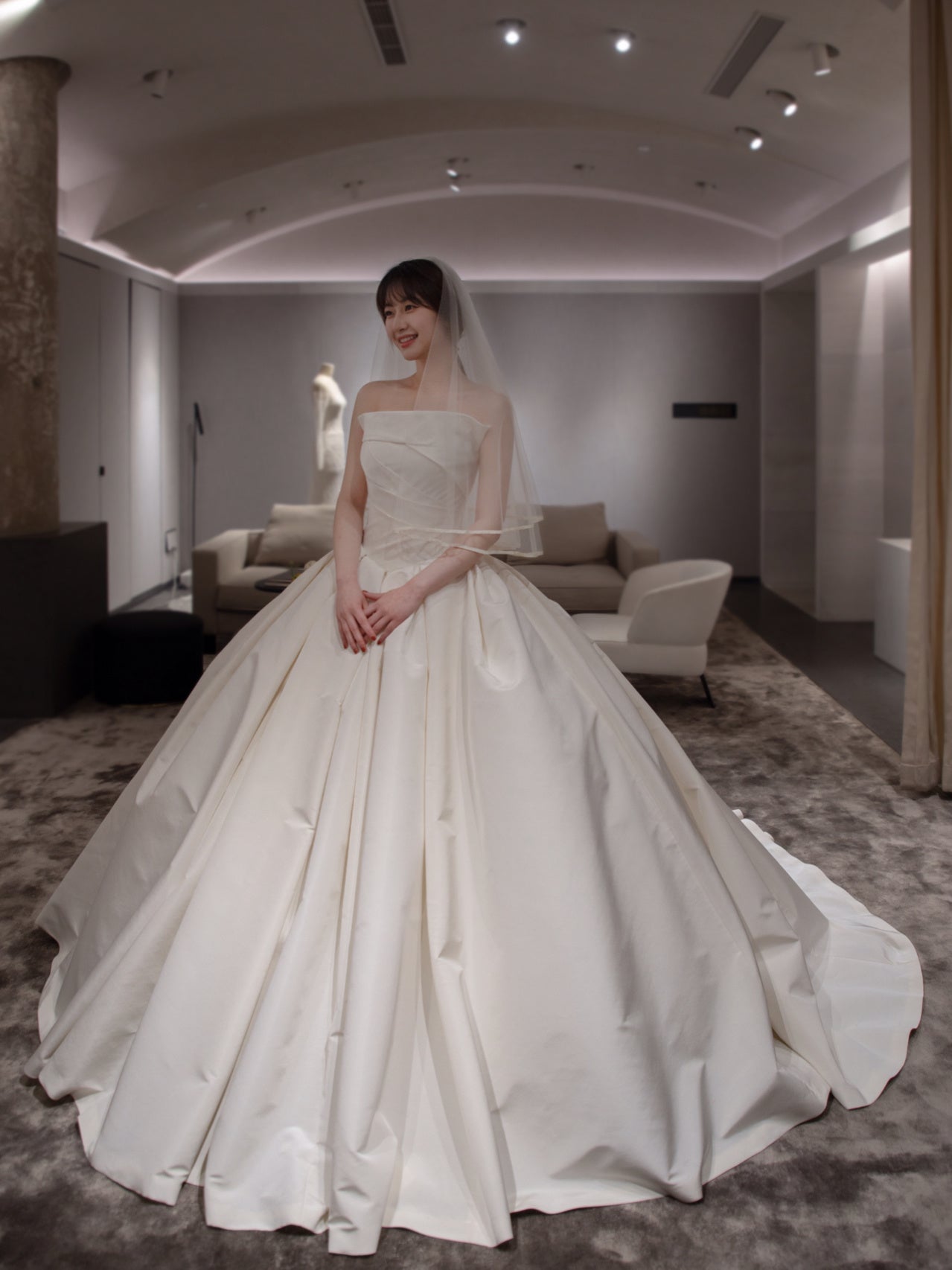 Strapless Silk Ball Gown Cathedral Wedding Dress  - DollyGown