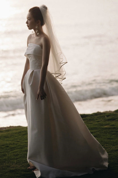 Strapless Simple Silk Country Wedding Dress - DollyGown