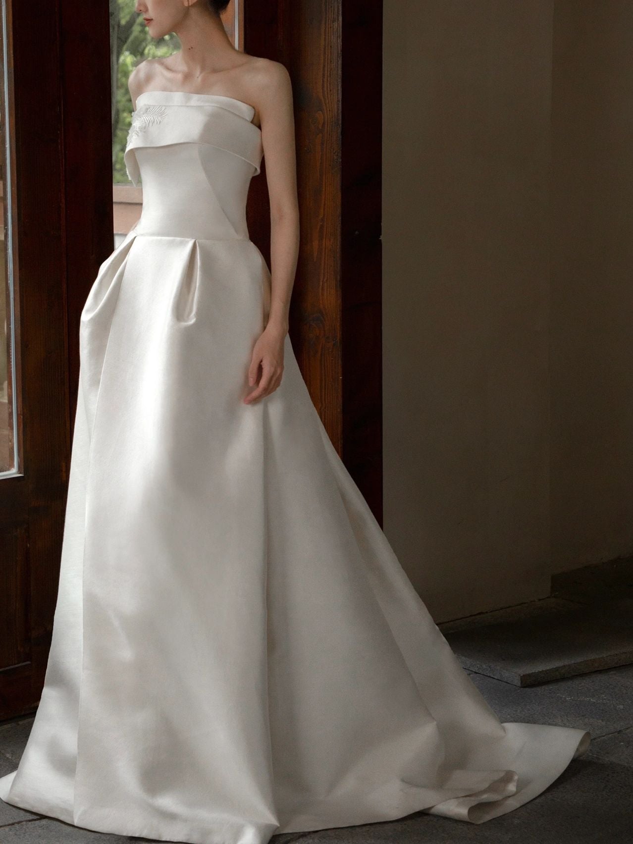 Strapless Simple Silk Country Wedding Dress - DollyGown