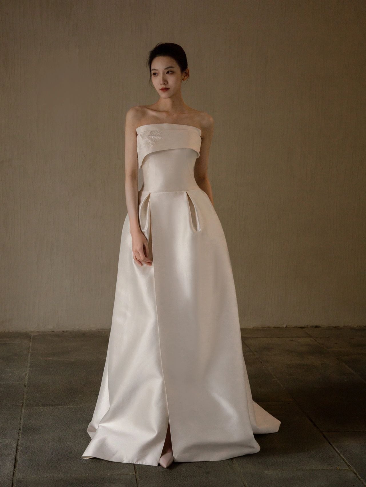 Strapless Simple Silk Country Wedding Dress - DollyGown