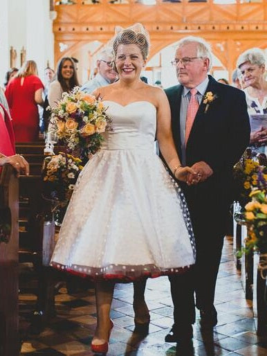 Strapless White Polka Dot Short Wedding Dress for Older Brides,20111548