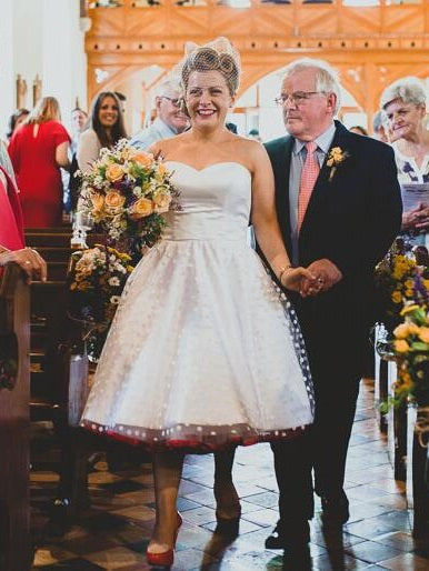 Strapless White Polka Dot Short Wedding Dress for Older Brides
