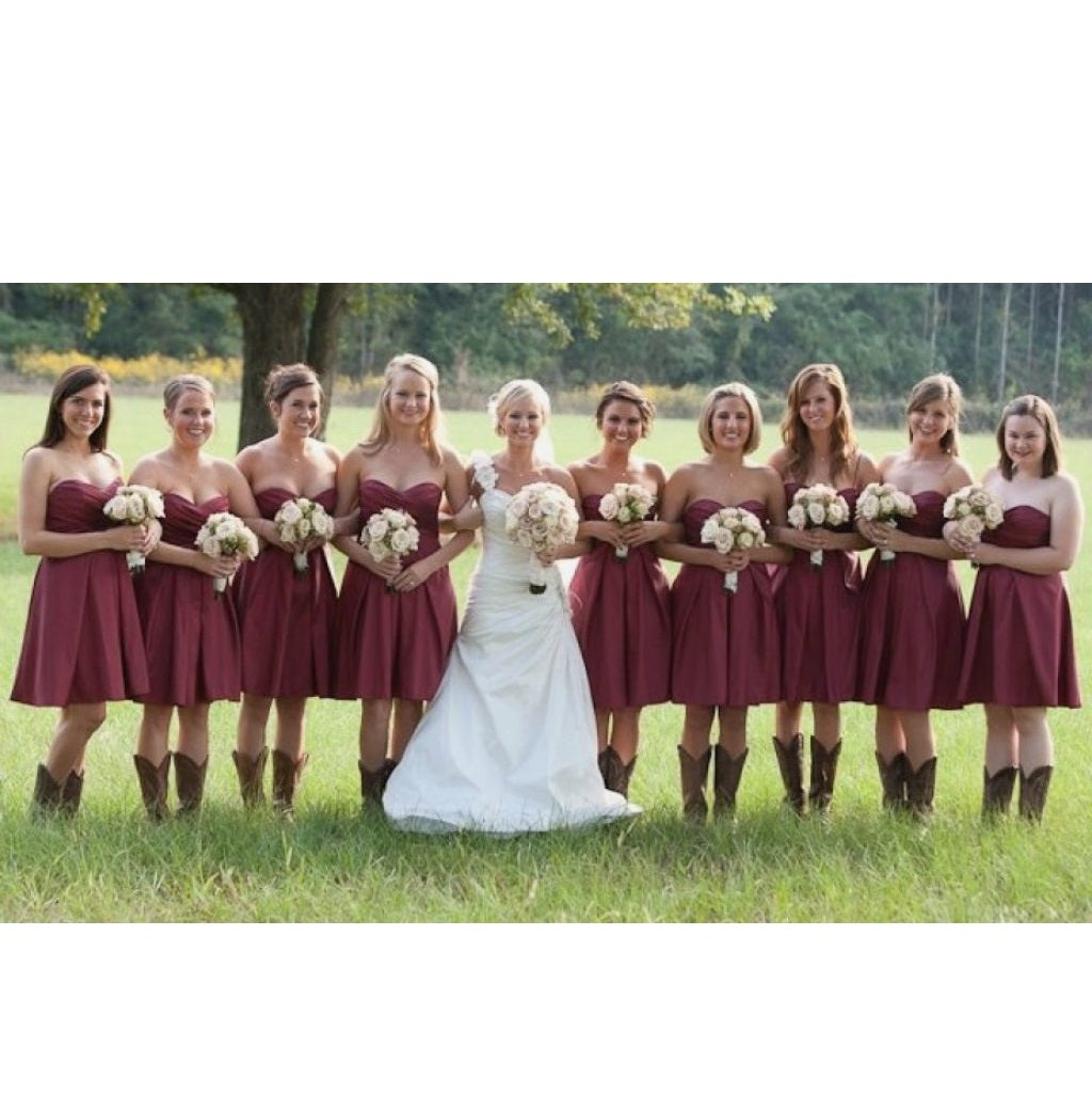 Strapless Rustic Country Short Bridesmaid Dresses with Cowboy Boots,GDC1500