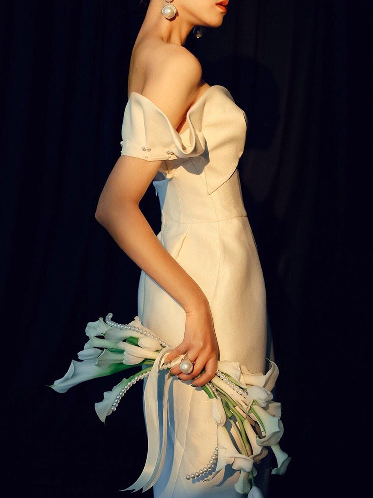 ankle length sheath wedding dress Ivory Satin Ankle Length Sheath Bridal Shower Dress