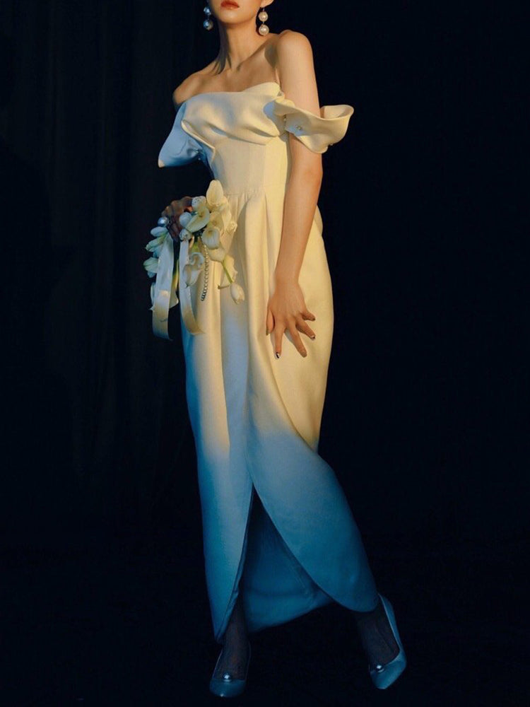 Stylish Satin Ankle Length Sheath Silk Wedding Dress Stylish Satin Ankle Length Sheath Silk Wedding Dress
