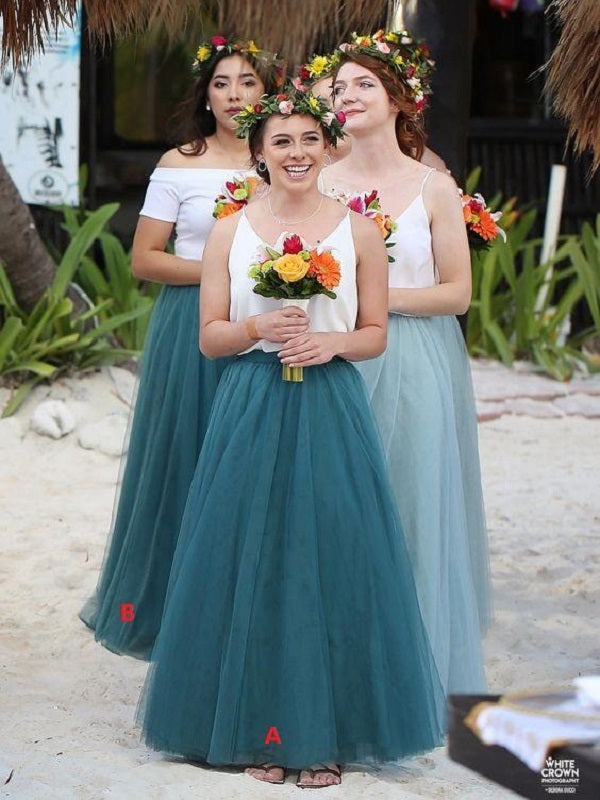 Casual Beach Tulle Summer Beach Two Piece Bridesmaids Sets,Boho Two Piece Long Bridesmaid Dresses,20081804-Dolly Gown