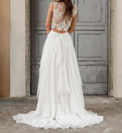 Summer Lace Top Bridal Separates Crop Top Wedding Dress - DollyGown