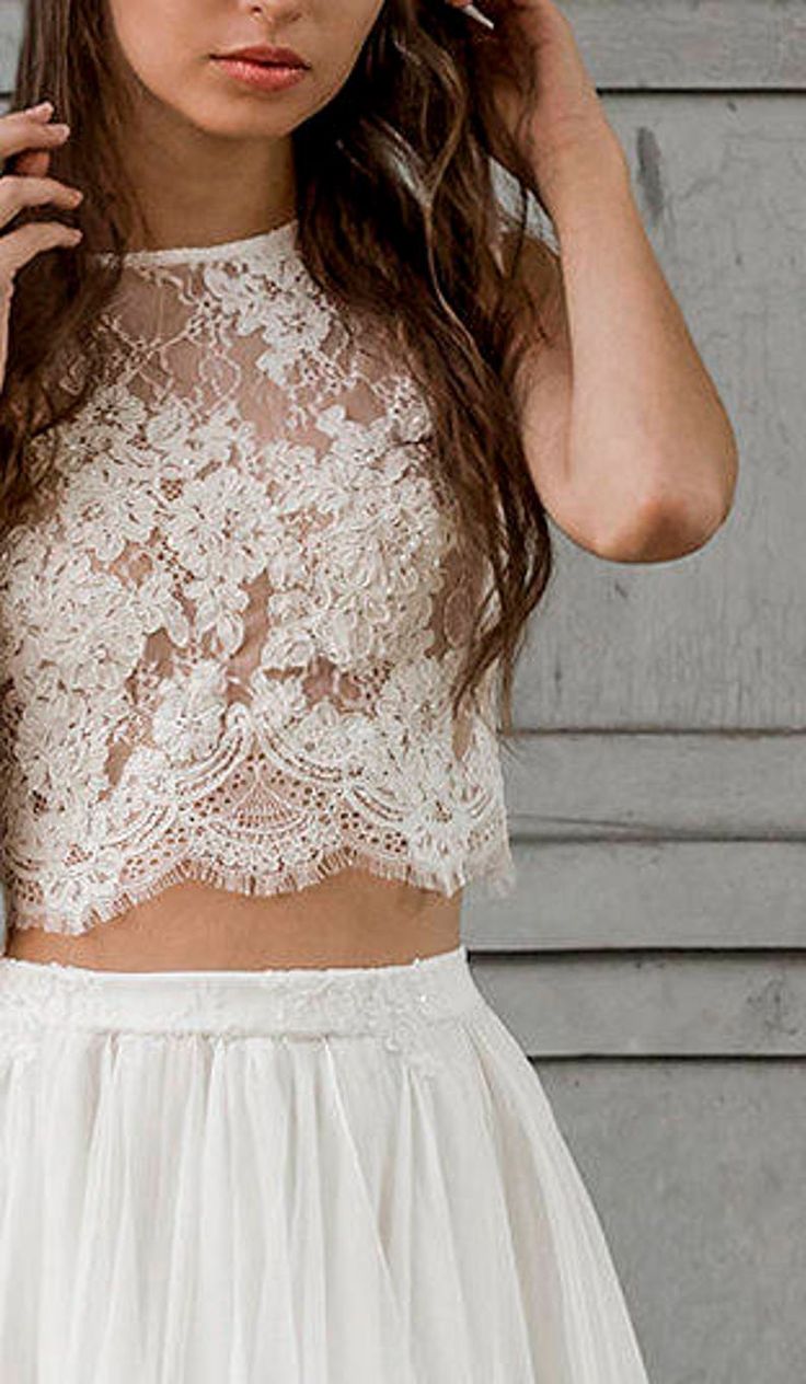 Summer Lace Top Bridal Separates Crop Top Wedding Dress - DollyGown