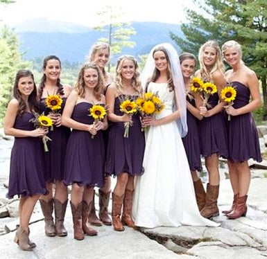 Summer Purple Short Chiffon Ruffled Hemline Bridesmaid Dresses with Boots